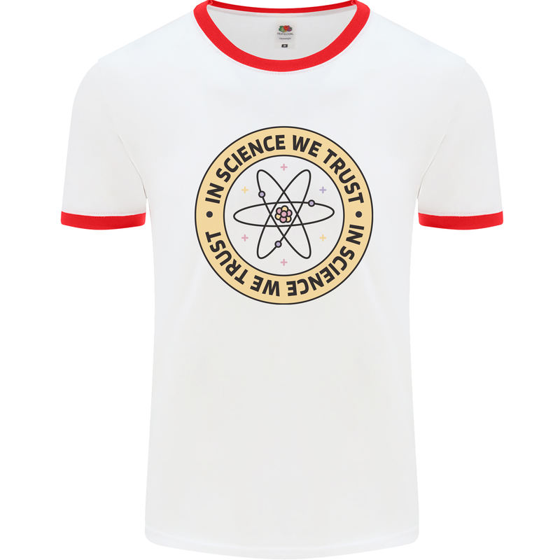 In Science We Trust Physics Geek Nerd Mens Ringer T-Shirt White/Red