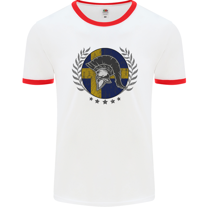 Sweden Bodybuilding Flag Gym Training Swedish Mens Ringer T-Shirt White/Red