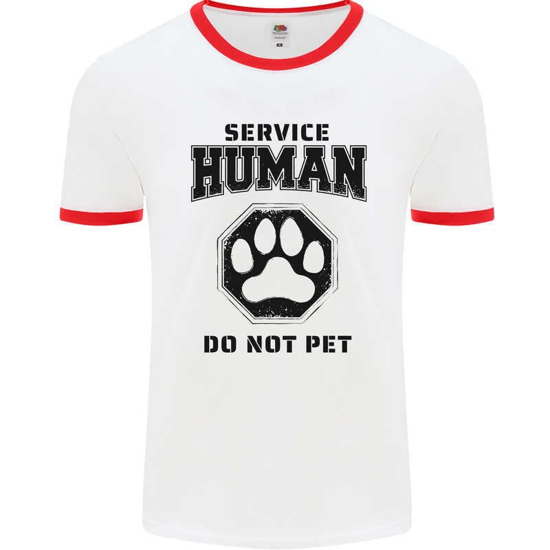 Funny Dog Service Human Do Not Pet Mens Ringer T-Shirt White/Red