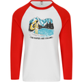 White Water Rafting Whitewater Rapids Calling Mens L/S Baseball T-Shirt White/Red