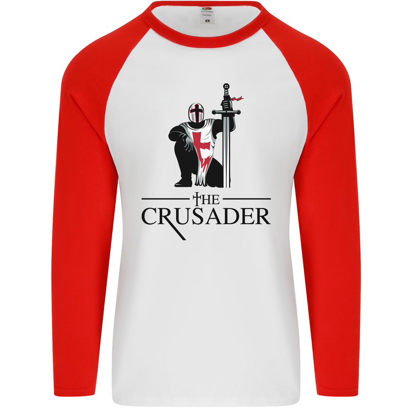 The Cusader Knights Templar St Georges Day Mens L/S Baseball T-Shirt White/Red