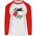 Torn Palestine Flag Palestinian Day Football Mens L/S Baseball T-Shirt White/Red