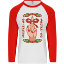 Christmas Mistle No Funny Bah Humbug Mens L/S Baseball T-Shirt White/Red