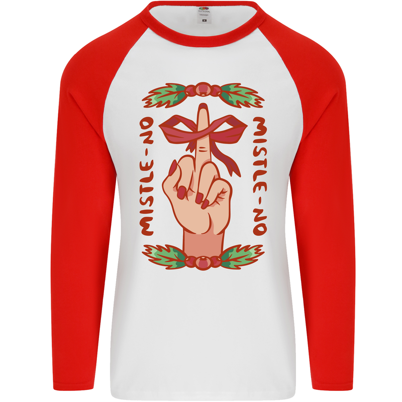 Christmas Mistle No Funny Bah Humbug Mens L/S Baseball T-Shirt White/Red
