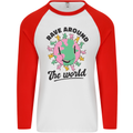 Rave Around the World Dance Music Acid Raver Mens L/S Baseball T-Shirt White/Red