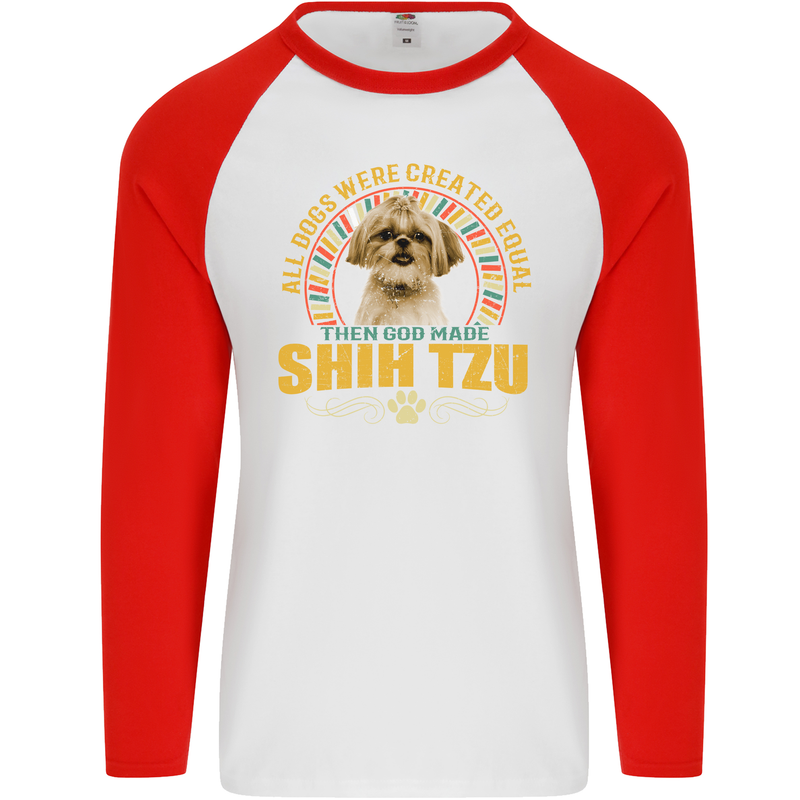 A Shih Tzu Dog Mens L/S Baseball T-Shirt White/Red