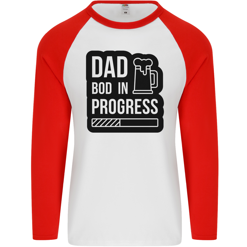 Dad Bod In Progress Funny Fathers Day Mens L/S Baseball T-Shirt White/Red