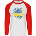 Torn Rwanda Flag Rwandan Day Football Mens L/S Baseball T-Shirt White/Red