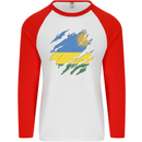 Torn Rwanda Flag Rwandan Day Football Mens L/S Baseball T-Shirt White/Red