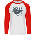 Scuba Diving Diver Mens L/S Baseball T-Shirt White/Red