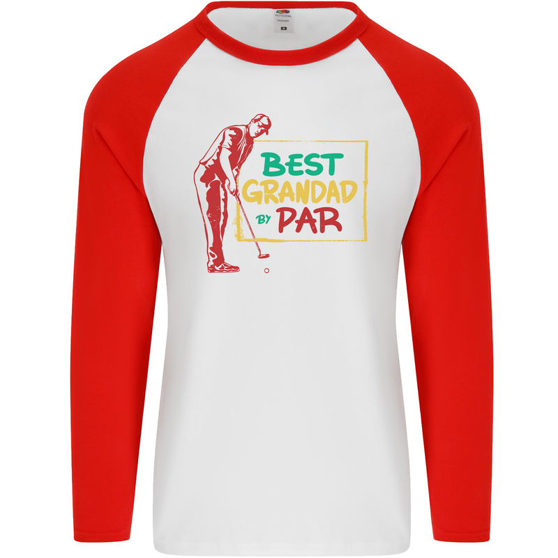 Grandparent's Day Best Grandad By Par Mens L/S Baseball T-Shirt White/Red