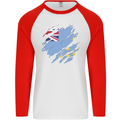 Torn Tuvalu Flag Tuvaluan Day Football Mens L/S Baseball T-Shirt White/Red