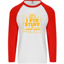 I Fix Stuff Funny Carpenter DIY Tradesman Mens L/S Baseball T-Shirt White/Red
