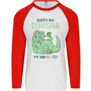 My Dinosaur Ate Your Unicorn T-Rex Funny Mens L/S Baseball T-Shirt White/Red