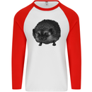 A Hedgehog Drawing Mens L/S Baseball T-Shirt White/Red