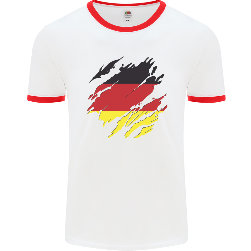 Torn Germany Flag German Day Football Mens Ringer T-Shirt White/Red