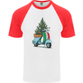 Christmas Scooter Xmas MOD Moped Mens S/S Baseball T-Shirt White/Red
