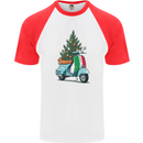 Christmas Scooter Xmas MOD Moped Mens S/S Baseball T-Shirt White/Red