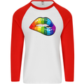 LGBT Bitten Lip Gay Pride Day Mens L/S Baseball T-Shirt White/Red