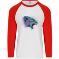 A Watercolour Lion Mens L/S Baseball T-Shirt White/Red