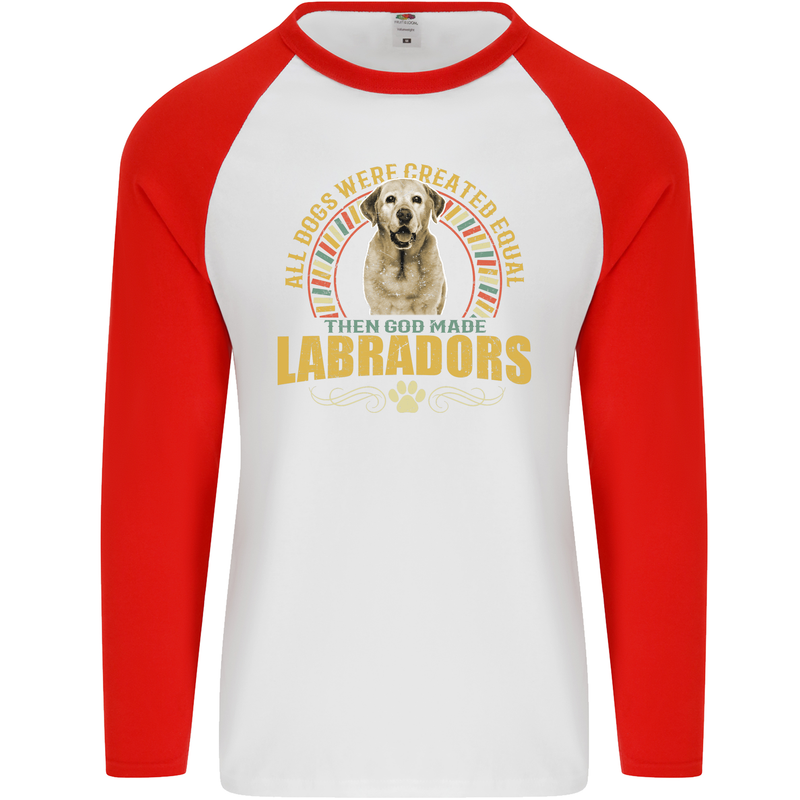 A Labrador Dog Mens L/S Baseball T-Shirt White/Red
