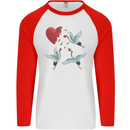 Crane Heart Anti Valentines Day Single Funny Mens L/S Baseball T-Shirt White/Red