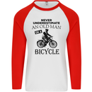 Cycling Never Underestimate Old Man Mens L/S Baseball T-Shirt White/Red