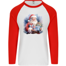 Traditional Santa Christmas Design Xmas Mens L/S Baseball T-Shirt White/Red