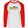 A Carp Fish Fishing Fisherman Mens L/S Baseball T-Shirt White/Red