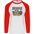 African Wildlife Elephant Lion Rhino Safari Mens L/S Baseball T-Shirt White/Red