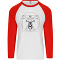 Vitruvian Biker Motorcycle Motorbike Mens L/S Baseball T-Shirt White/Red