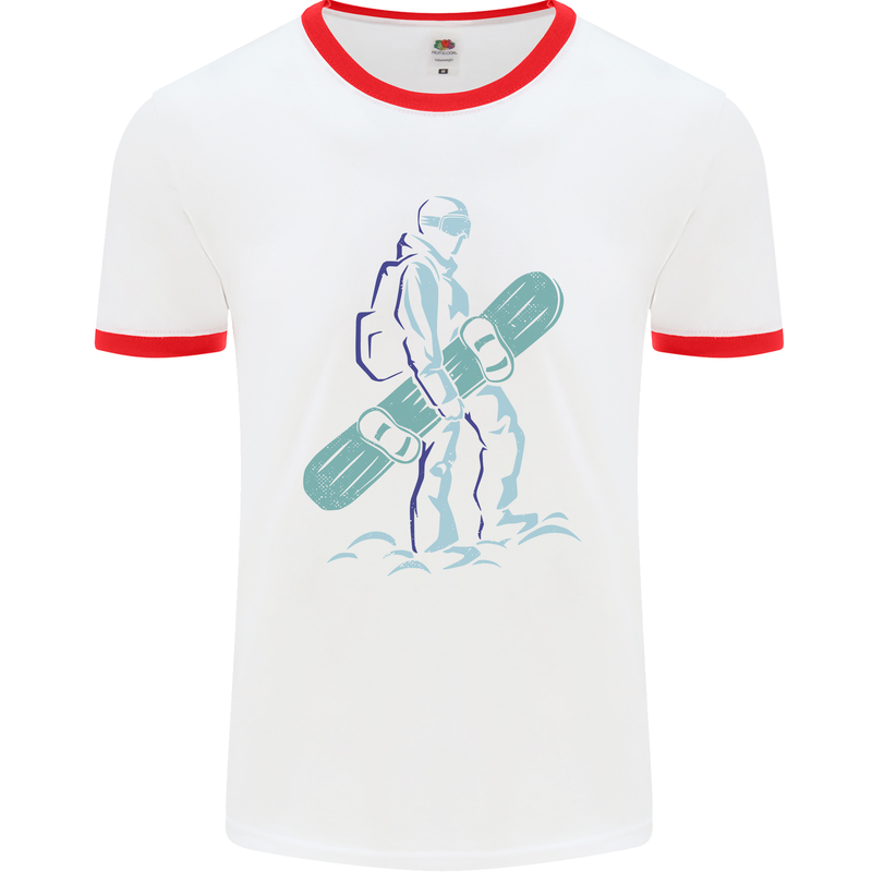 A Snowboarding Figure Snowboarder Mens Ringer T-Shirt White/Red