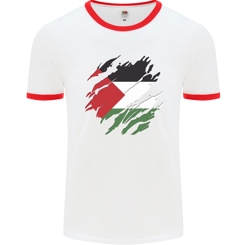 Torn Palestine Flag Palestinian Day Football Mens Ringer T-Shirt White/Red