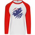 Torn Australia Flag Australian Day Football Mens L/S Baseball T-Shirt White/Red