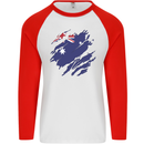 Torn Australia Flag Australian Day Football Mens L/S Baseball T-Shirt White/Red