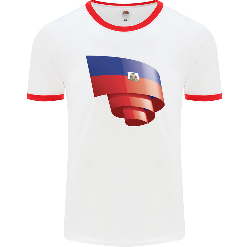 Curled Haiti Flag Haitian Day Football Mens Ringer T-Shirt White/Red
