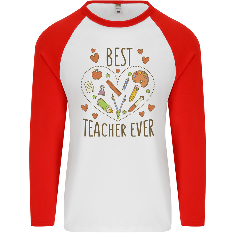 Best Teacher Ever Teaching Maths English Science Mens L/S Baseball T-Shirt White/Red