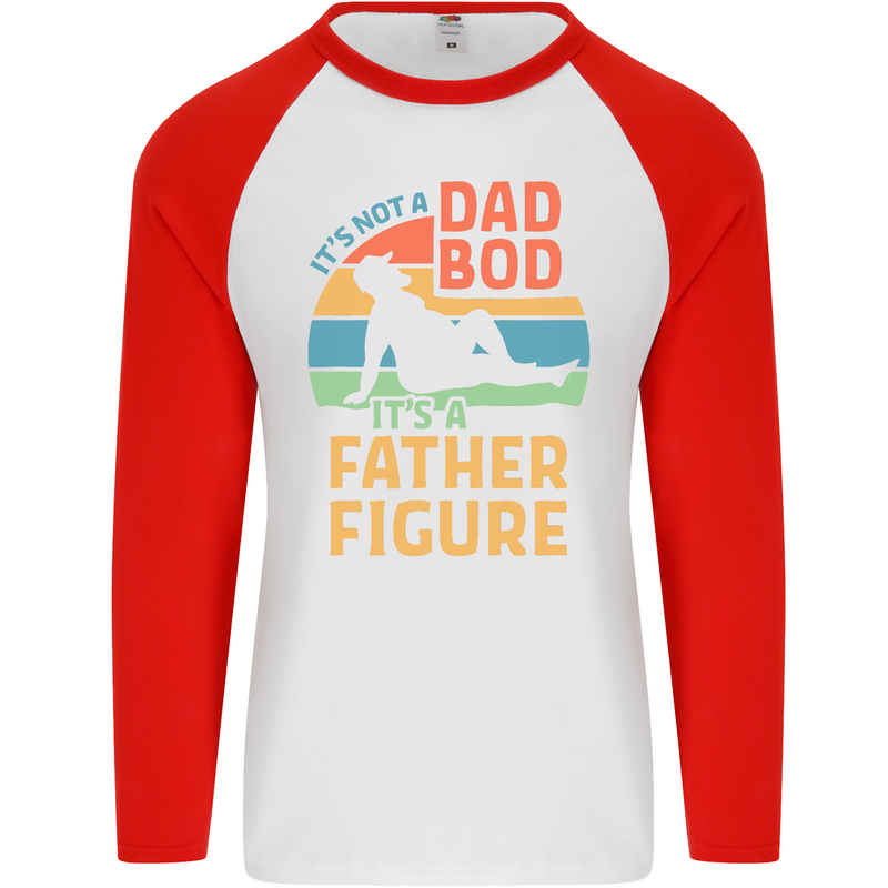 Father's Day Dad Bod It's a Father Figure Mens L/S Baseball T-Shirt White/Red