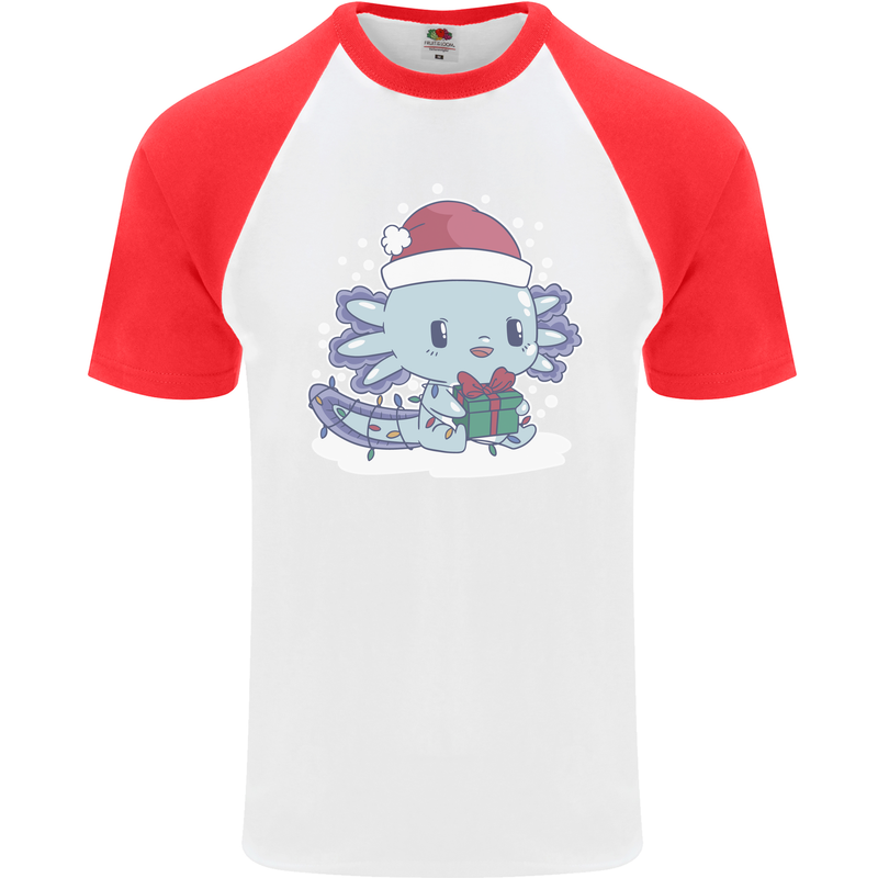 Cute Christmas Axoloti Wearing a Chirstmas Hat Xmas Mens S/S Baseball T-Shirt White/Red