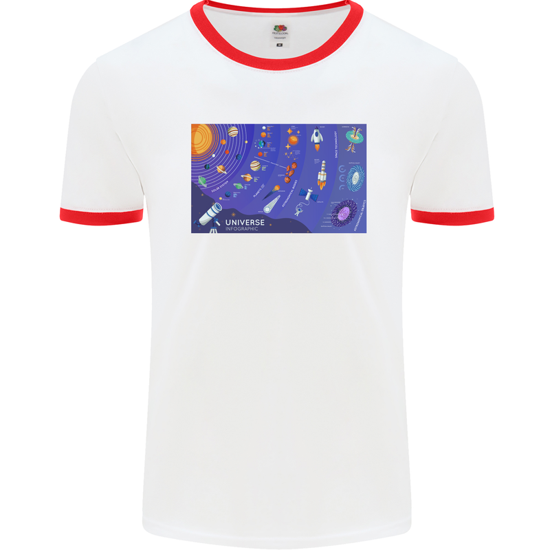 Galaxy Infographic Space Technology Planets Mens Ringer T-Shirt White/Red