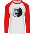 Skull Moon Gothic Halloween Zombie Biker Mens L/S Baseball T-Shirt White/Red