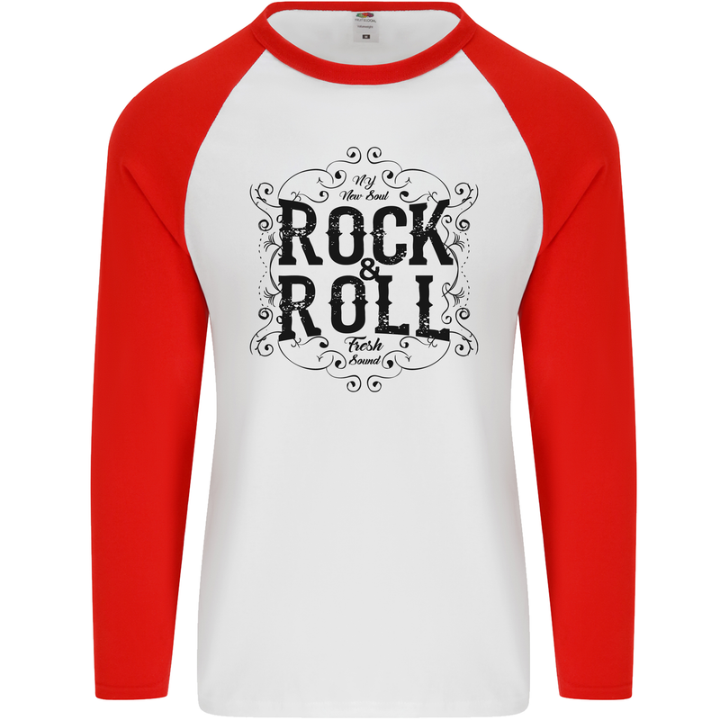 New Soul Rock n Roll Mens L/S Baseball T-Shirt White/Red