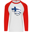 Curled Finland Flag Finnish Day Football Mens L/S Baseball T-Shirt White/Red
