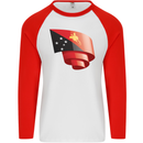 Curled  Papua New Guinea Flag Day Football Mens L/S Baseball T-Shirt White/Red