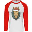 A Christmas Horse Equestrian Mens L/S Baseball T-Shirt White/Red