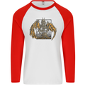 Devil Dragon Skeleton Fantasy Skull Demon Mens L/S Baseball T-Shirt White/Red