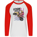 Extreme Race Motocross Dirt Bike Motorbike Mens L/S Baseball T-Shirt White/Red