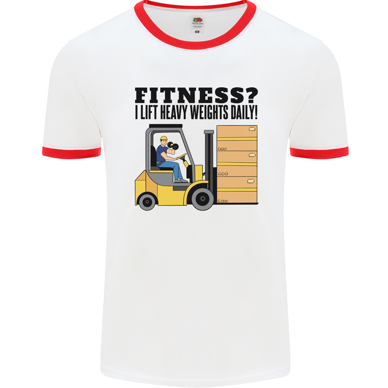 Forklift Driver I Lift Heavy Weights Funny Mens Ringer T-Shirt White/Red