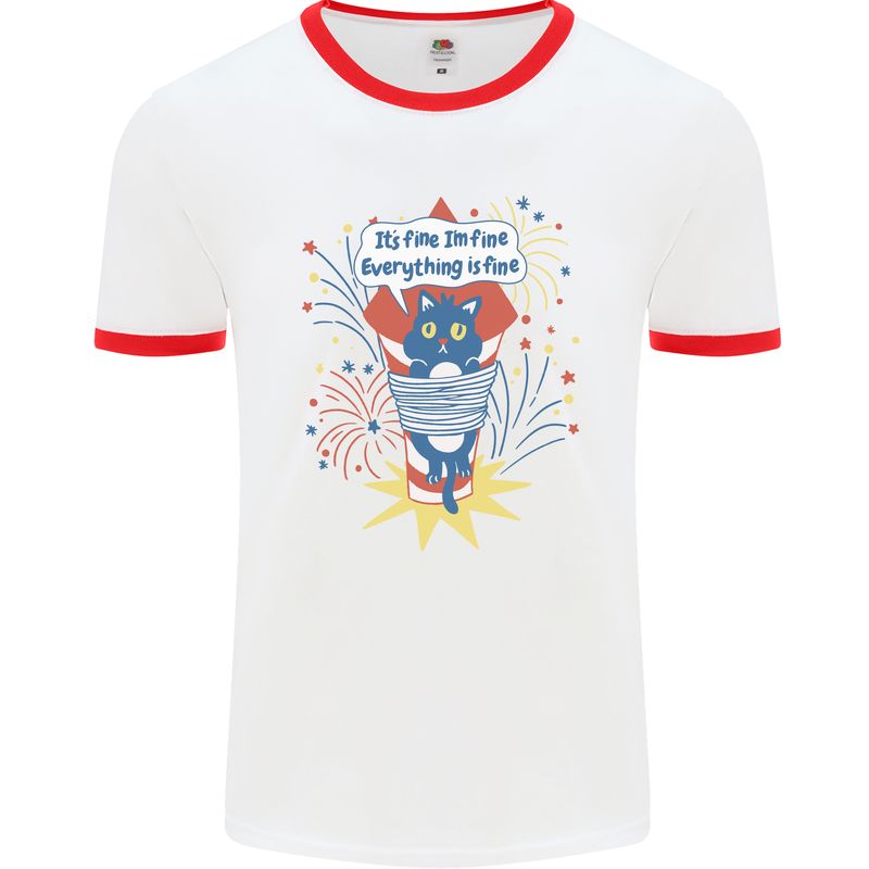 I'm Fine Funny at Fireworks Bonfire Day July 4th Mens Ringer T-Shirt White/Red