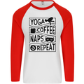 Funny Yoga Coffee Naps Repeat Mens L/S Baseball T-Shirt White/Red